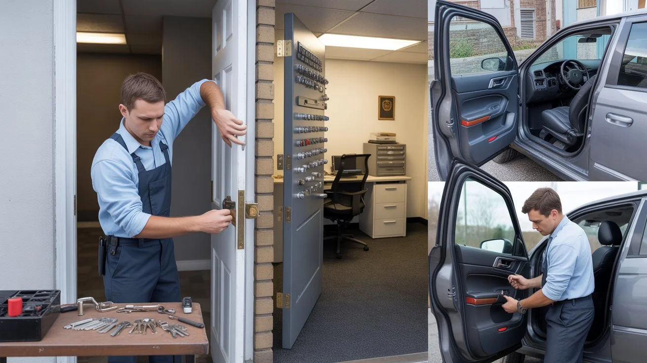 What Do Locksmiths Usually Do – locksmith unlocking a house door and providing car lockout service